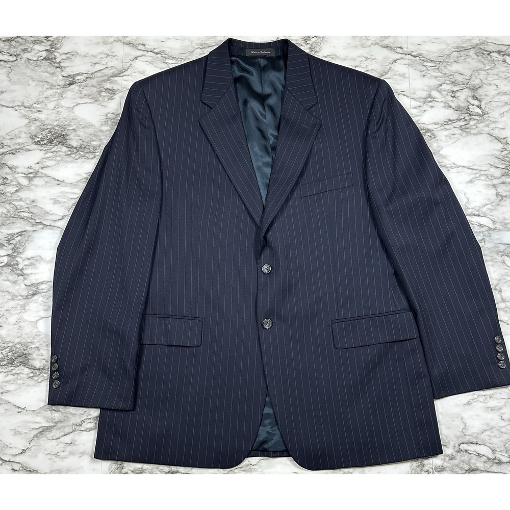 Chaps Sport Coat Blazer Jacket Mens 44R Dark Blue Gray‎ Striped 100% Wool